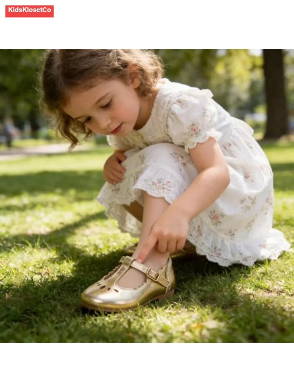 Girl's T-Strap Flats - Mary Jane Dress Shoes with Floral Cut-Outs